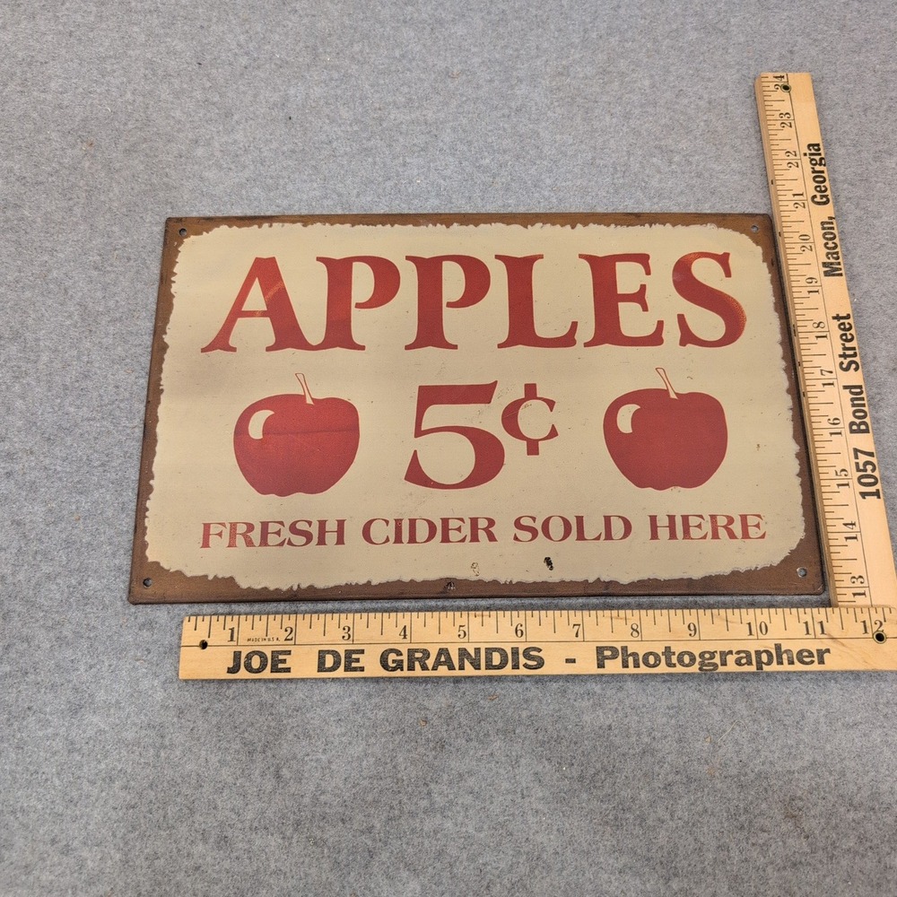 Apples 5 Cents Fresh Cider Sold Here Metal Sign Rustic Farmhouse Wall Decor - Picture 2 of 3